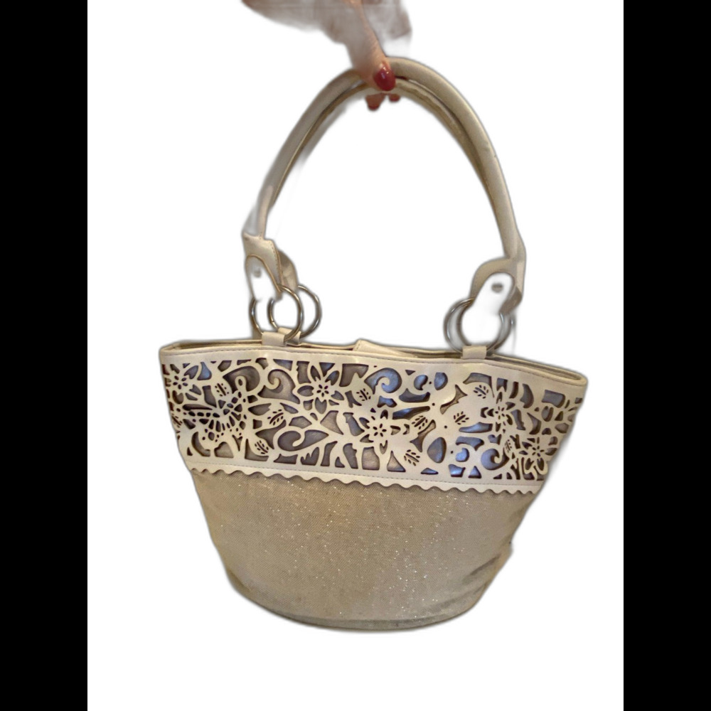 Boho Bag Canvas Chic Casual Purse Artistic  Laser Cutout on Top Lg  Compartment